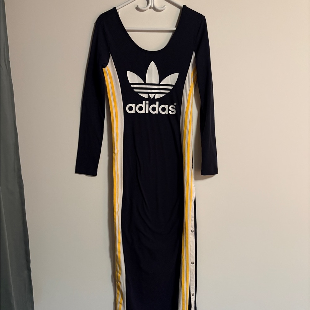 Adidas Long Sleeve Dress in Black with Yellow Stripes